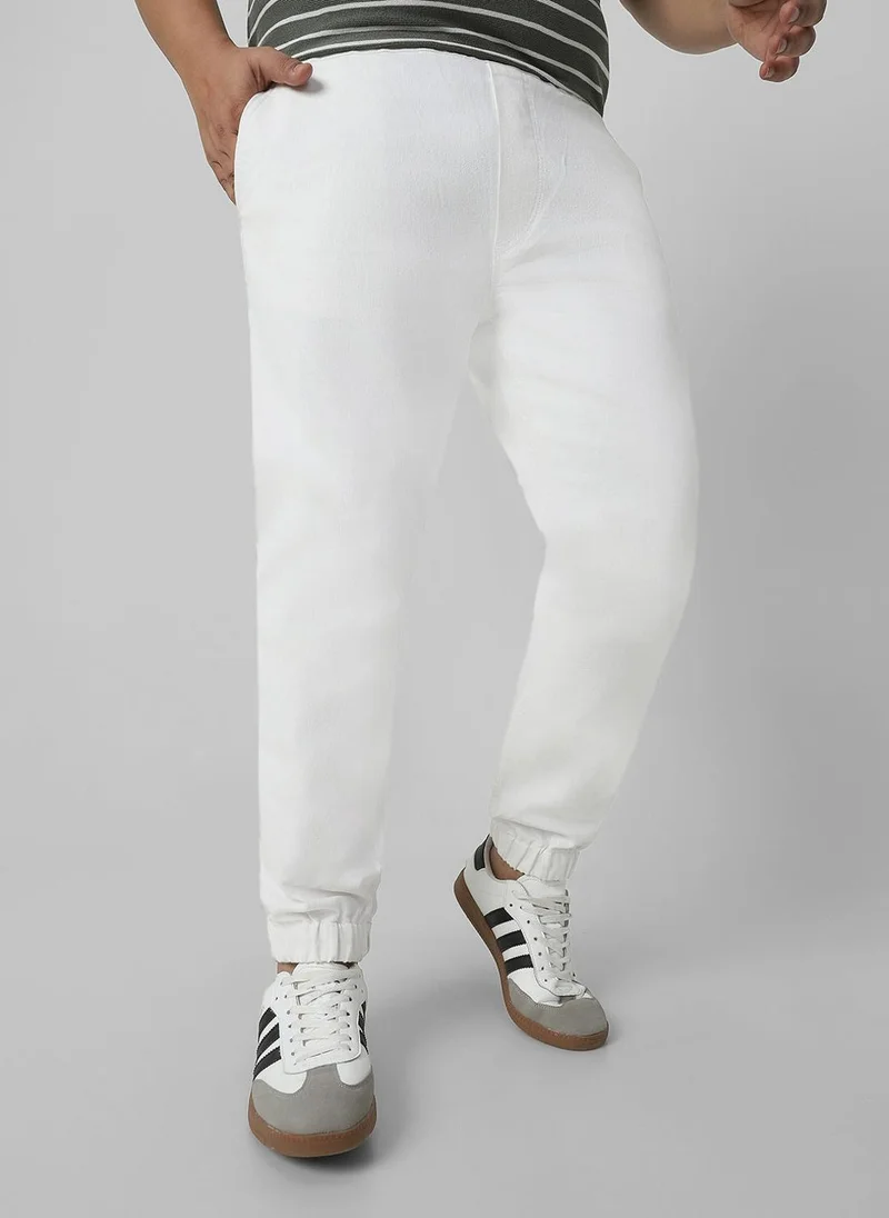 Urbano Fashion  Urbano Plus Men's White Regular Fit Solid Joggers Jeans Stretchable for Men | Best Price UAE